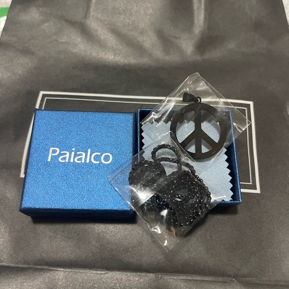 Black Peace Sign Pendant Necklace for Men